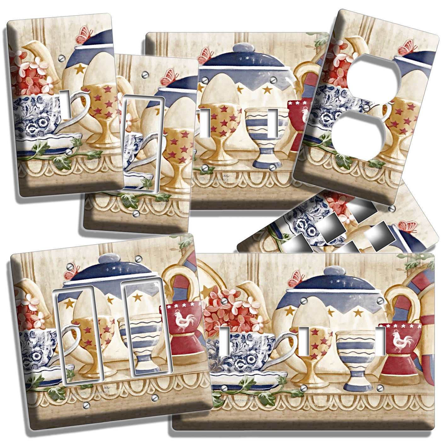 RUSTIC COUNTRY KITCHEN PENTRY DISHES LIGHT SWITCH WALL PLATE OUTLET DINING ROOM