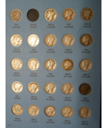 NEAR COMPLETE COLLECTION 76 MERCURY DIMES 1916-1945 ALBUM NO 1916D 90% S... - $435.00