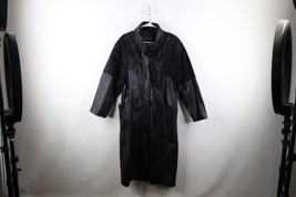 Vintage 90s Pelle Pelle Womens Large Paisley Flower Leather Trench Coat Jacket - £93.37 GBP