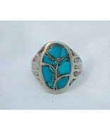 Southwestern Style Silver Tone Turquoise Color Inlay Ring Size 8-1/2 Unm... - £30.95 GBP