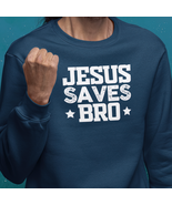 Heavy Blend™ Crewneck Sweatshirt &quot;Jesus Saves Bro&quot; white graphic - $29.69+