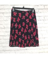 Hillard &amp; Hanson Skirt Womens XS Black Red Floral Pleated Crinkle Pull On - £14.19 GBP