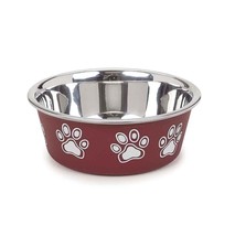 MPP Stainless Steel Dog Bowl Non Skid Bottom Fun Merlot Print Durable Dish 4 Siz - $17.95+