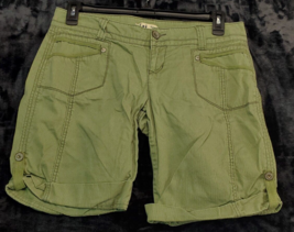 LEI Cargo Shorts Womens Size 11 Green 100% Cotton Pockets Flat Front Medium Wash - £8.56 GBP