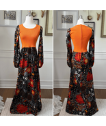 Vintage 70s Italian Mod Print Balloon Sleeve Maxi Dress XS S - $99.89 CAD