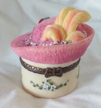 Artisan Flair Fashion Lady Hat Keepsake Hinged Porcelain Trinket Miniature Box  - £5.94 GBP