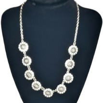 Banana Republic Clear Rhinestone Discs Faux Seed Pearl Necklace Silver Tone - £11.17 GBP