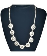 Banana Republic Clear Rhinestone Discs Faux Seed Pearl Necklace Silver Tone - £11.06 GBP