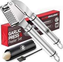 Garlic Press Stainless Steel - Premium Garlic Mincer with Silicone Garlic Peeler - £17.21 GBP