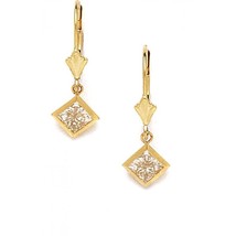 14K Solid Yellow Gold Dangle Leverback Earrings ER-L53 - £78.64 GBP