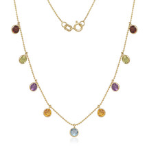 14k Yellow Gold Necklace Multi Color CZ Round Shape In Bazel By The Yard Chain - £107.38 GBP+