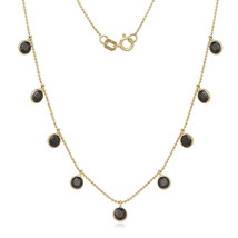 14k Yellow Gold Necklace Black CZ Round Shape In Bazel By The Yard Chain - $134.34+