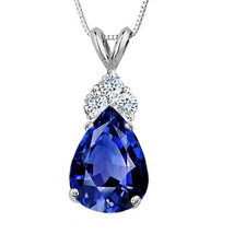 3.25 CT 14K Solid White Gold Sapphire Pear Shape Basket Setting Pendant w/ Chain - $138.60