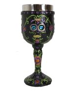 Day of The Dead Ossuary Wedding Black Sugar Skull Wine Goblet 7oz Chalice - €22,31 EUR