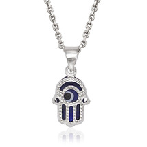 Evil Eye Hamsa Hand of Fatima Judaica Kabbalah Charm Pendant 925 Silver Necklace - £26.10 GBP+
