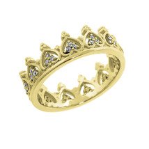 Lady's White Sapphire Gem 925 Silver 14k Yellow Crown Wedding Band Ring Sz 5-9 - $15.98