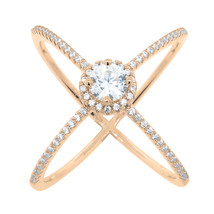 X Ring - Criss Cross Ring Cubic Zirconia 14k Rose Pink Gold 925 Sterling Silver - £31.62 GBP