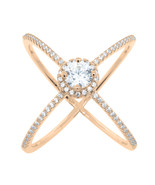 X Ring - Criss Cross Ring Cubic Zirconia 14k Rose Pink Gold 925 Sterling... - £31.43 GBP