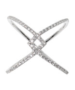 X Ring - Criss Cross Ring Cubic Zirconia 14k White Gold 925 Sterling Silver - £32.03 GBP