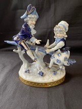 Antique german volkstedt porcelain figurine boy and girl playing. Marked - £130.15 GBP