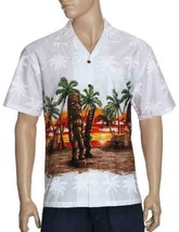 KY&#39;S Mens Hawaiian Shirt White Multicolor Giant Tiki Island Aloha Palm Trees - £45.83 GBP