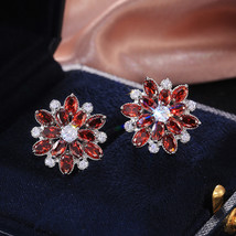 Luxury Sunflower Double Layer Zircon Earrings For Women Women Copper Earrings  - £7.85 GBP
