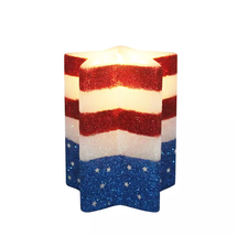 NEW Patriotic American Flag Sparkle Glitter Flameless LED Pillar Candle 3 x 4 in - £7.78 GBP