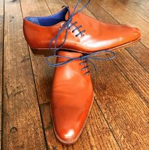 Handmade men&#39;s bespoke leather lace-up tan dress shoes US 5-15 - £111.76 GBP