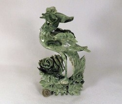 Vintage Jade Jadeite Stone Carved Pheasant w/ Flowers n Foliage Green 10 1/4&quot; - £297.08 GBP
