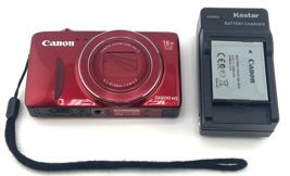 Canon Power Shot SX600 Hs Digital Camera Red 16MP 18x Zoom Wi Fi Bundle Tested - £136.77 GBP