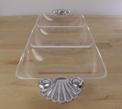 Vtg Grainware Lucite Clear Acrylic Divided Serving Tray w/ Seashell Handles MCM - £39.14 GBP