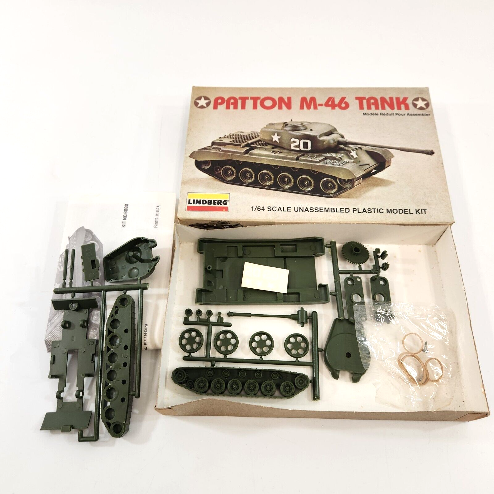 Lindberg Patton M-46 WWII Army Tank Model Kit #6080 1:64 Scale 1982 USA Open Box - £15.20 GBP