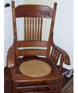 Antique Rocking Chair Oak Press Back w/ Spindles Cane Seat Pick UP Only MI - £158.02 GBP
