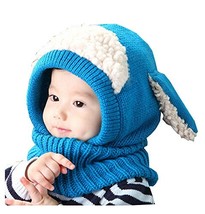Unique Winter Baby Hat/Cap Useful Warm Cute Woolen Baby Hat with Scarf Blue image 2