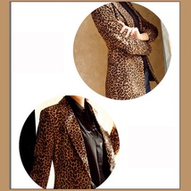 Retro Turn Down Collar Single Button Brown Leopard Blazer Coat Jacket image 3
