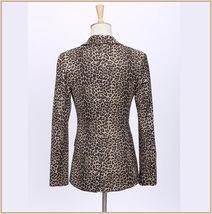 Retro Turn Down Collar Single Button Brown Leopard Blazer Coat Jacket image 5