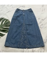 J Jill Denim Vintge Y2k Jean Midi Skirt Size M Blue Floral Embroidered P... - $556.59 MXN