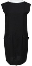NINA RICCI Dress Shift Black Sleeveless Crew Neck Buttons Sz XS VINTAGE - £170.46 GBP