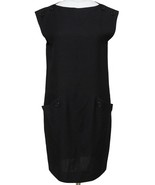 NINA RICCI Dress Shift Black Sleeveless Crew Neck Buttons Sz XS VINTAGE - £170.23 GBP