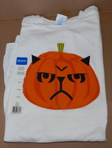 T Shirt Halloween Gildan 100% Cotton White Shirt Mean Pumpkin Large Size 72P - £3.70 GBP