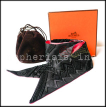 Rare Auth Bnib Hermes Twilly Precieux Art Deco Beaded Silk Scarf Black/Pink - £1,606.46 GBP