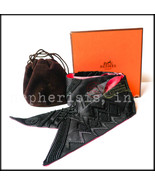 RARE AUTH BNIB Hermes TWILLY PRECIEUX ART DECO Beaded Silk Scarf Black/PINK - $2,712.30 CAD