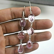 Hand Crafted Sterling Silver Pear Shape Amethyst Gemstone Earrings Gift For Wife - £17.35 GBP