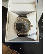 Seiko Mens Quartz Leather Band Date Wristwatch MSRP $225 - $225.00