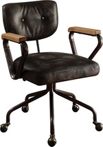 Vintage Black Top Grain Leather Acme Hallie Executive Office Chair, Mode... - $484.99