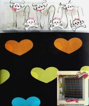 PINK COOKIE HEARTS SHOWER CURTAIN SKULL HOOKS BATH SET NEW - £26.54 GBP