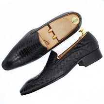 Ury men s loafers genuine leather shoes snake skin prints shoes black brown slip on men thumb200
