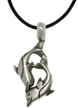 Jewelry Trends Pewter Dolphin Lovers Unisex Pendant on 18 Inch Black Leather Cor - £23.76 GBP