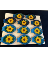 11 SUNFLOWER Handmade Painted 9&quot; Fish Plates/Wall Hangings, 5 Navy &amp; 6 T... - €34,10 EUR