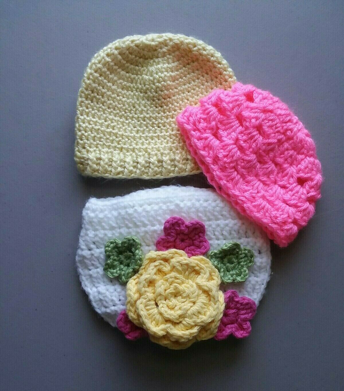 Handmade Crocheted Baby Diaper Cover W/Flowers &amp; 2 Hats-Great Baby Photo... - $12.00